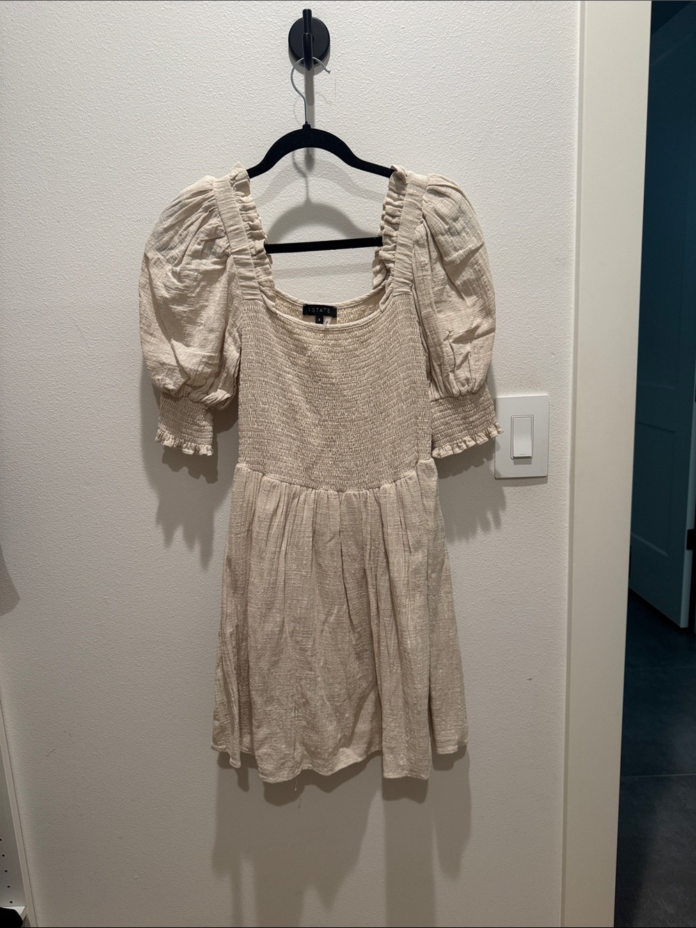 1. State Cream Puff Sleeve Smocked Mini Dress
